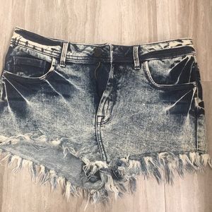 Washed Dark Blue Denim Shorts
